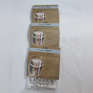 Set Of 3 Pencil & Brush Organizers - White - Holds 49 Items